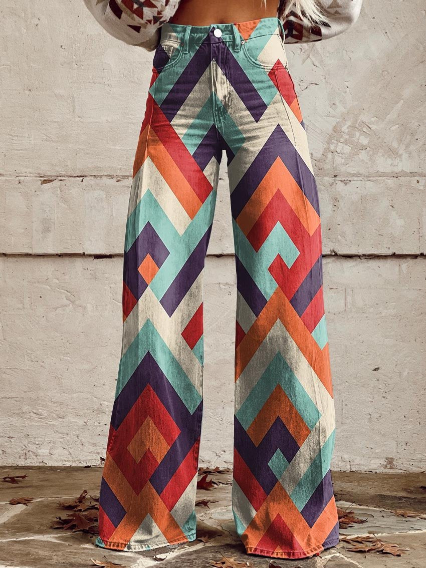 Women's Color Print Casual Wide Leg Pants