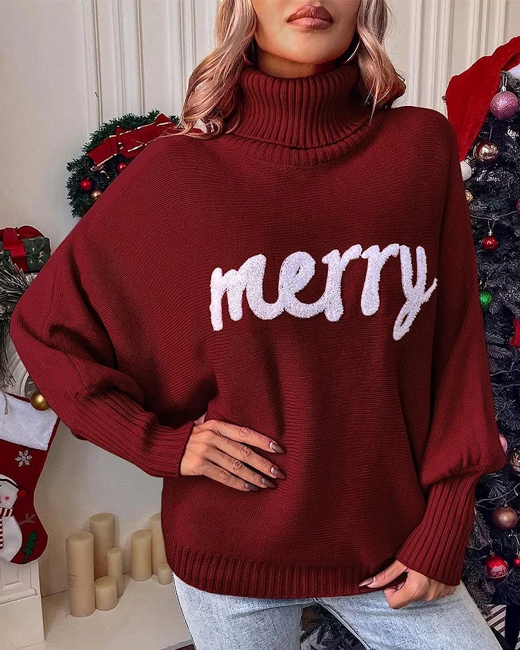 Christmas Turtleneck Bat Sleeve Sweater