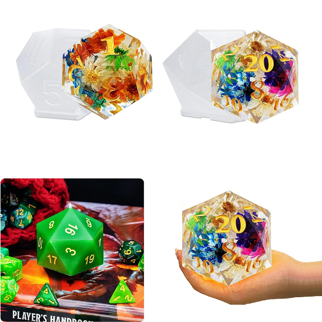 Large Silicone Polyhedral Dice Molds 2 Styles with D20, and D12