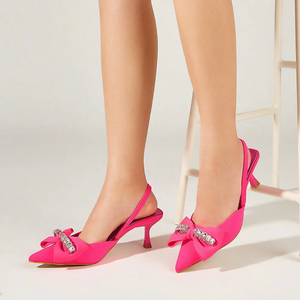 POINTED TOE MEDIUM HEEL PUMPS IN PINK SILK main image 1