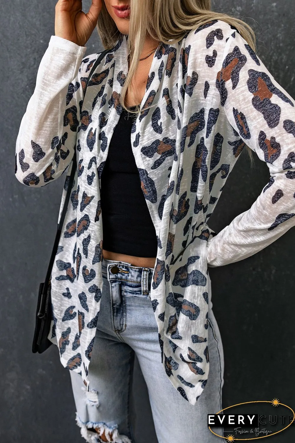 White Vintage Leopard Print Open Cardigan