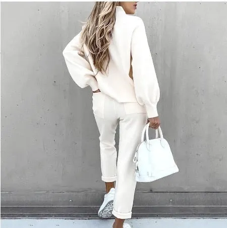 Women's Tracksuit 2 Piece Sets Autumn Solid Fashion Casual Outfits Long Sleeve Tops High Waist Bandage Pants Oversized Hoodies