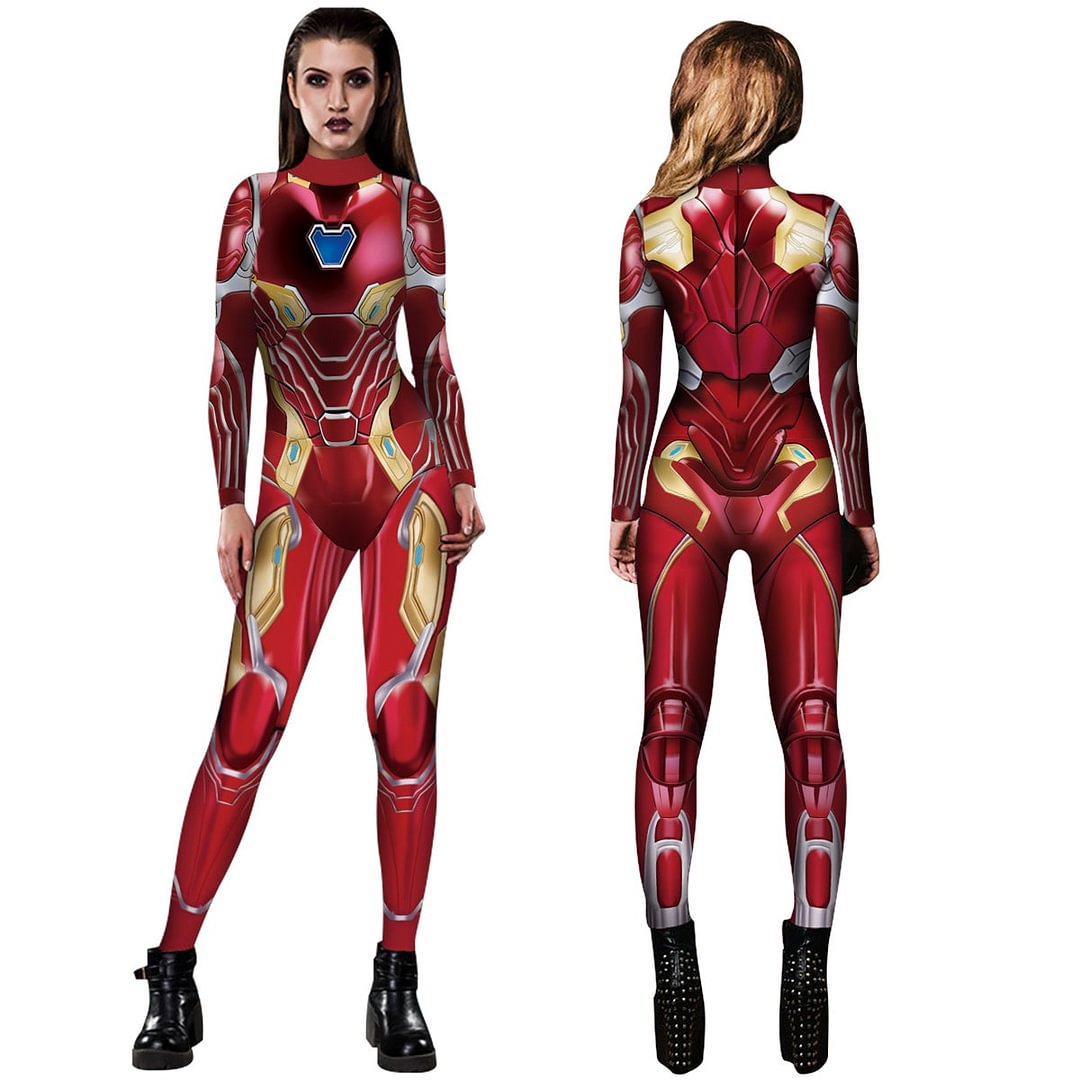Iron Man Outfits Halloween Cosplay Costume Bodycon Women Jumpsuit-Pajamasbuy