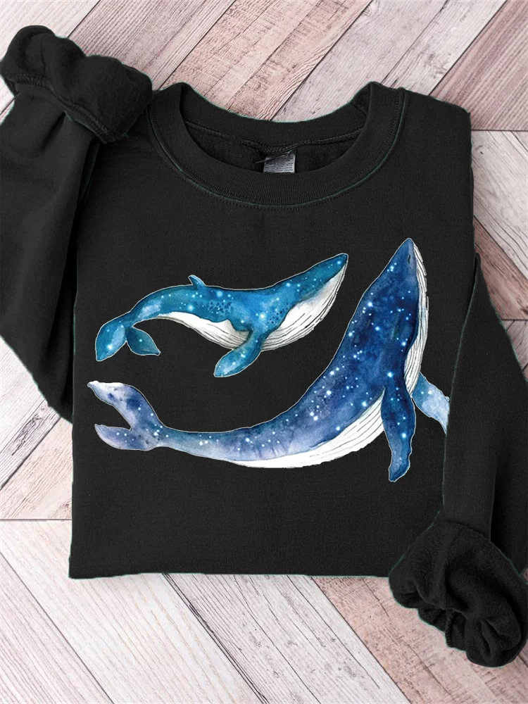 Starry Sky Whale Printed Sweatshirt