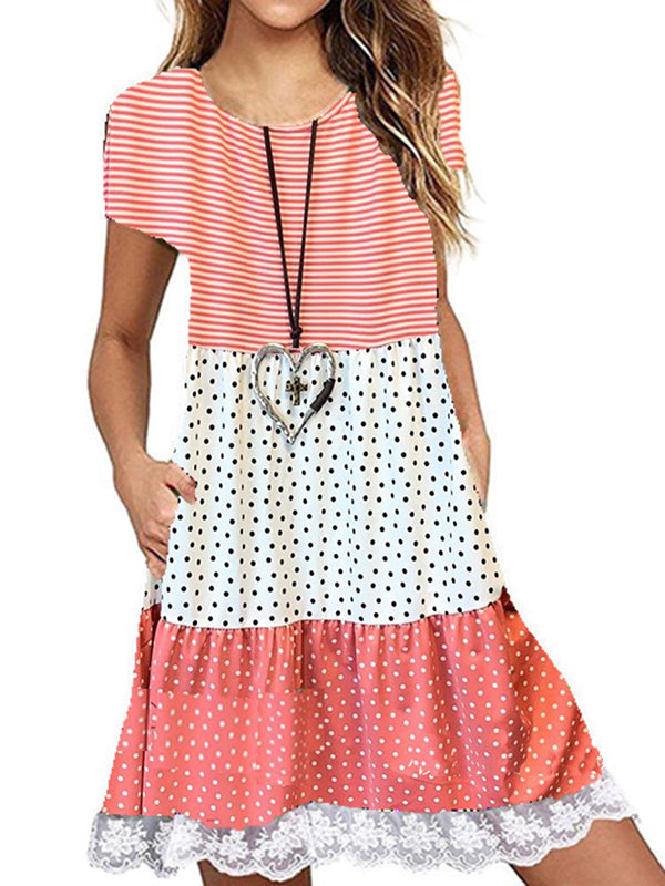 Women Half Sleeve V-neck Solid Color Dress