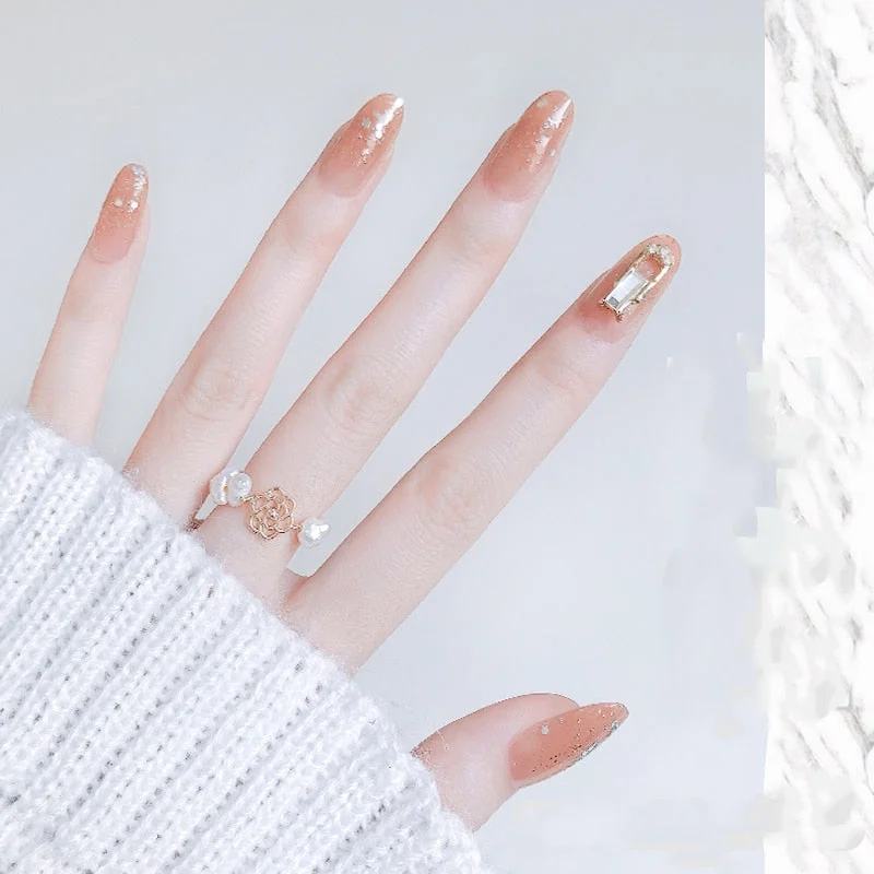 24pcs Aesthetic Northern Lights stiletto nail tips Simple Fashion Lasting Fake Nails Wearable Full Cover Finished Fingernails TY-Nail Inspo