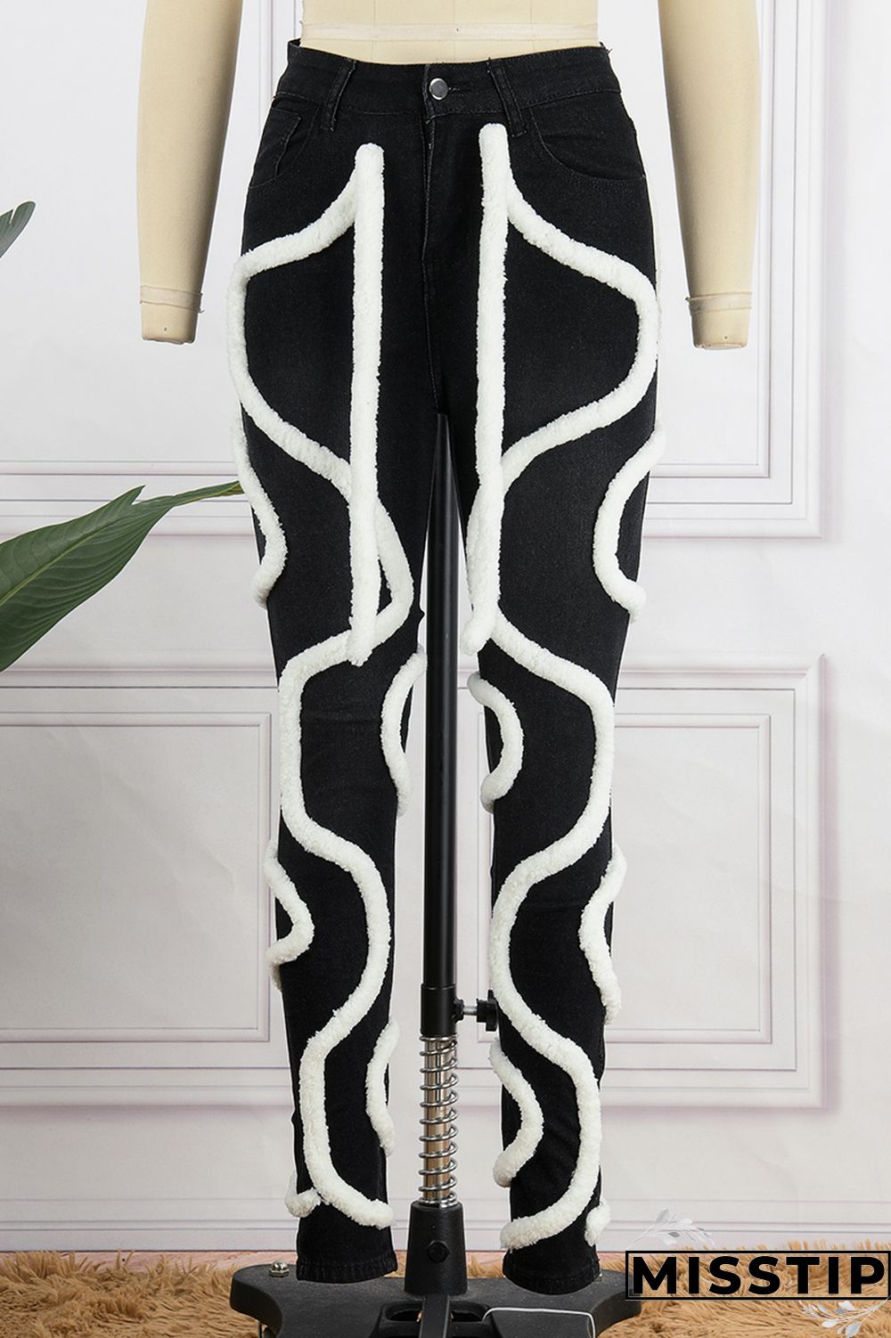 Light Blue Casual Solid Patchwork Mid Waist Regular Denim Jeans