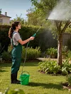 31 Inch Battery Powered Sprayer Wand Rechargeable Electric Sprayer Telescopic Wand with Hose 3 Mist Nozzles for Lawn and Garden
