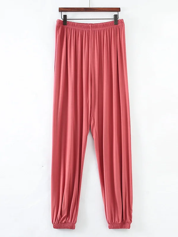 Home Wear Minimalist Roomy Elasticity Pure Color Pajamas Pants