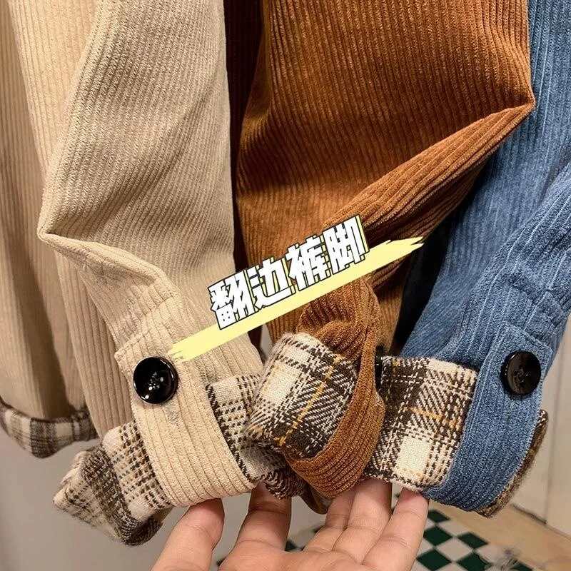 Brownm Plaid Cuffs Women Casual Pants Brown Straight-leg Baggy Vintage Trousers Female Streetwear Pants Korean Clothing