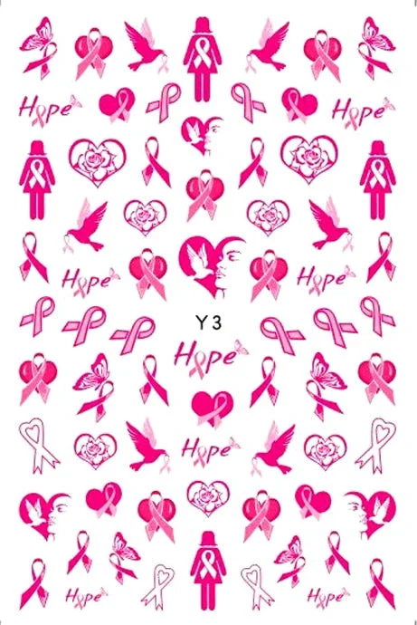 Pink Ribbon Health Nail Art Stickers 3D Decals Manicure Accessories Salon Women Gift Sticker Decal Heart Star Letter