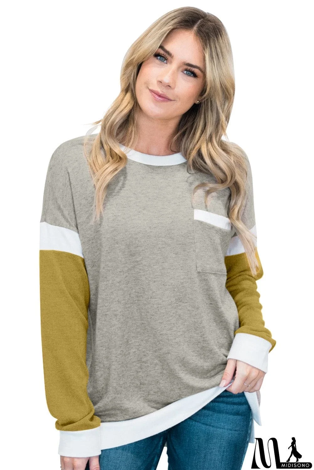 MidiSono - Splicing Sleeve Brown Knit Top
