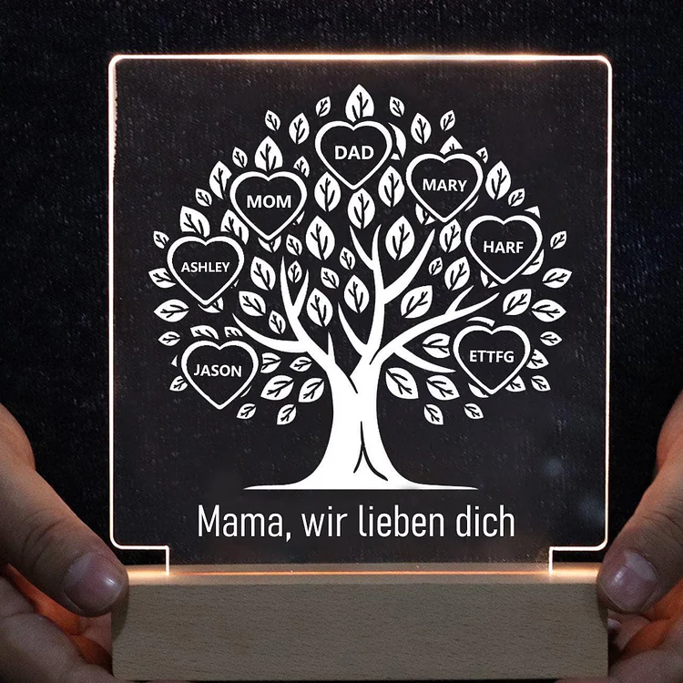 Personalisierbarer 7 Namen & Text Familienbaum Acryl Nachtlicht - für Familie