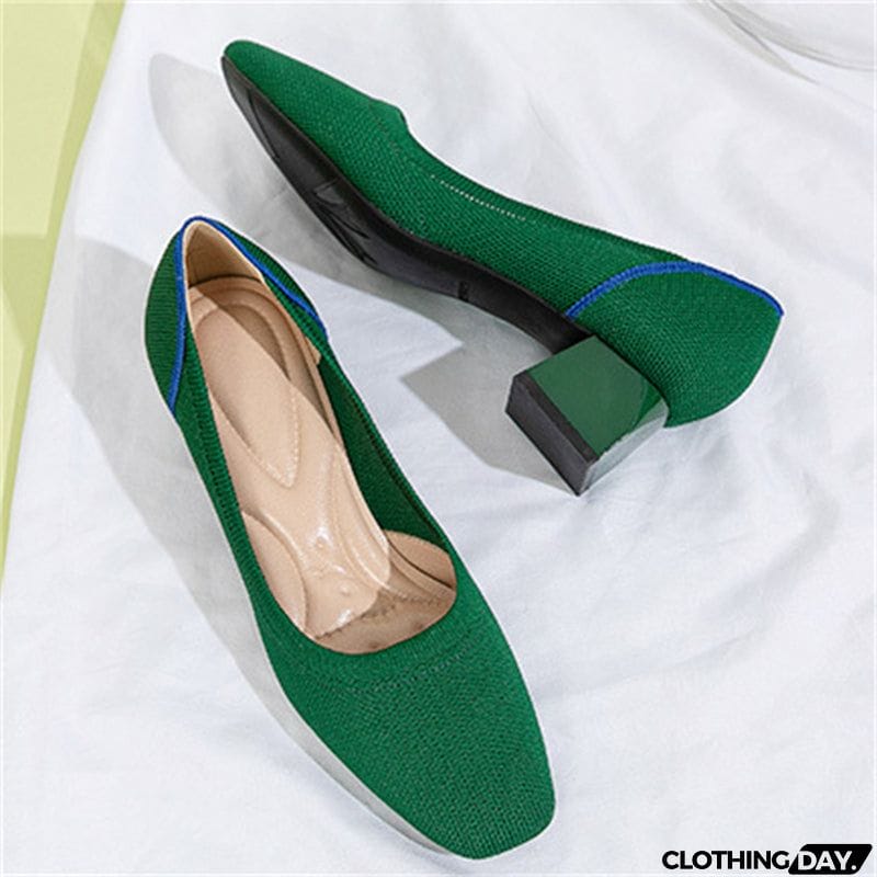 Concise Square Toe Thick Heels Leisure Female Pumps