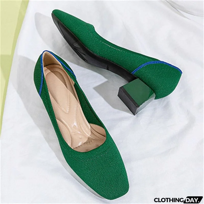 Concise Square Toe Thick Heels Leisure Female Pumps