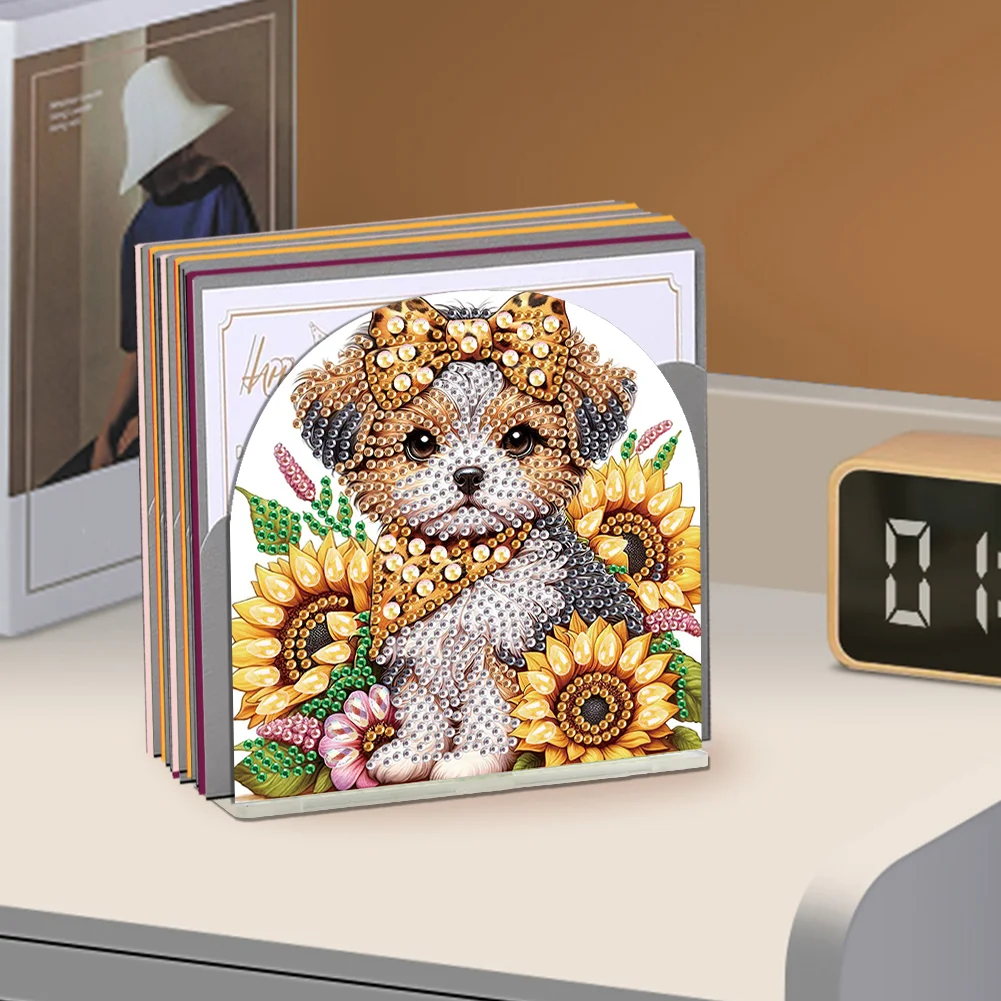 DIY Sunflower Puppy Acrylic Napkin Holder Diamond Painting Kit for Home Table Decor