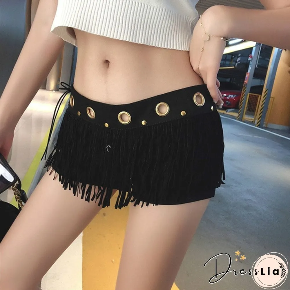 Women Tassel Denim Jeans Low Waist Hot Pants Nightclub DJ Slim Shorts