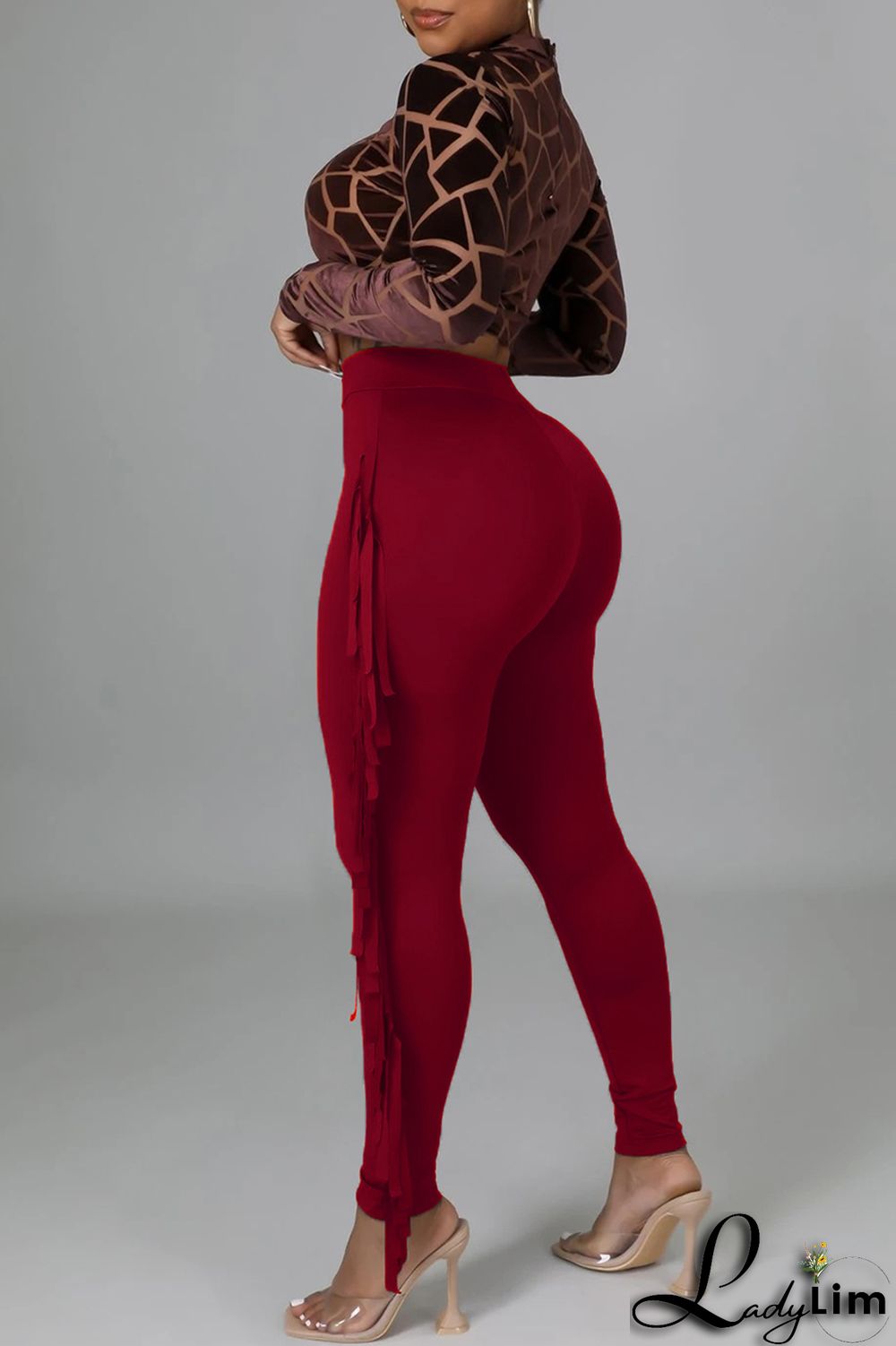 Black Fashion Casual Solid Tassel Regular High Waist Pencil Trousers