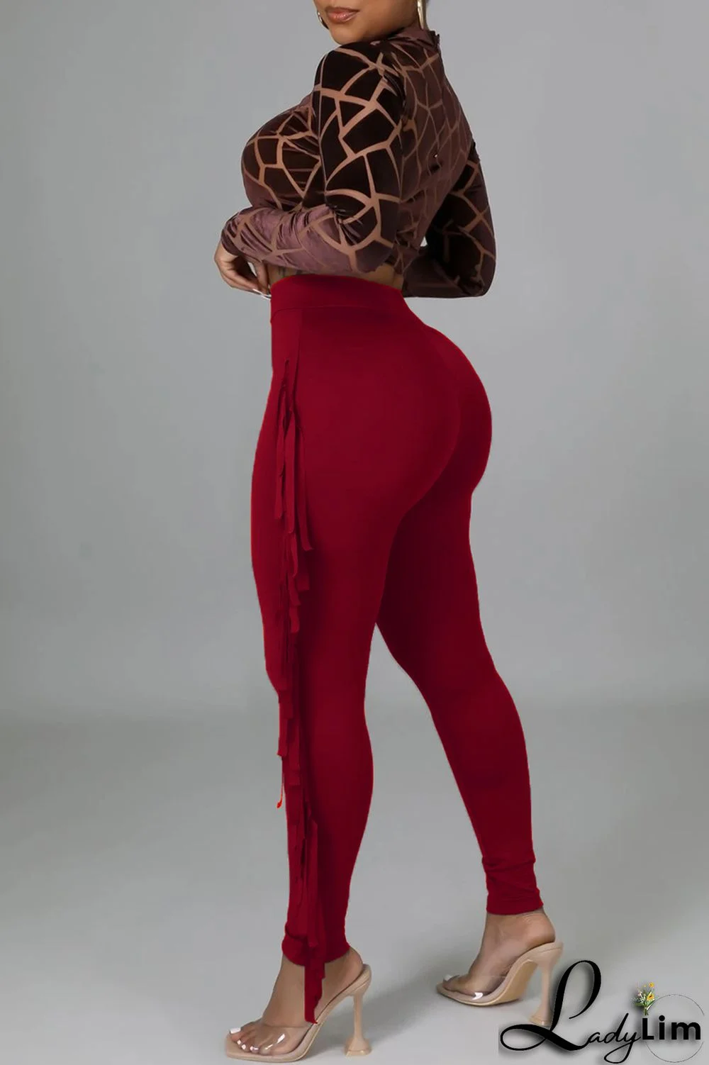 Black Fashion Casual Solid Tassel Regular High Waist Pencil Trousers