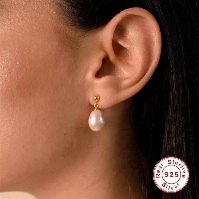 1 Pair Fashion Ball Plating Inlay 925 Sterling Silver Pearl Zircon Drop Earrings