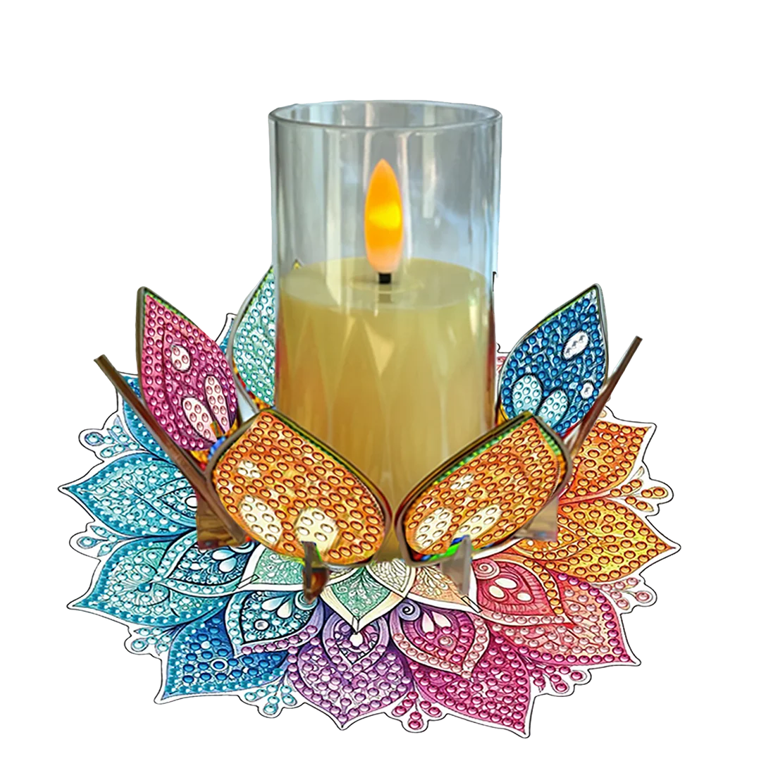 Mandala Lotus-C Acrylic DIY Diamond Painting Candle Holders Without Candles Crystal Painting Tealight Candle Stand Table Centerpiece for Adults Beginners Home Party Decor