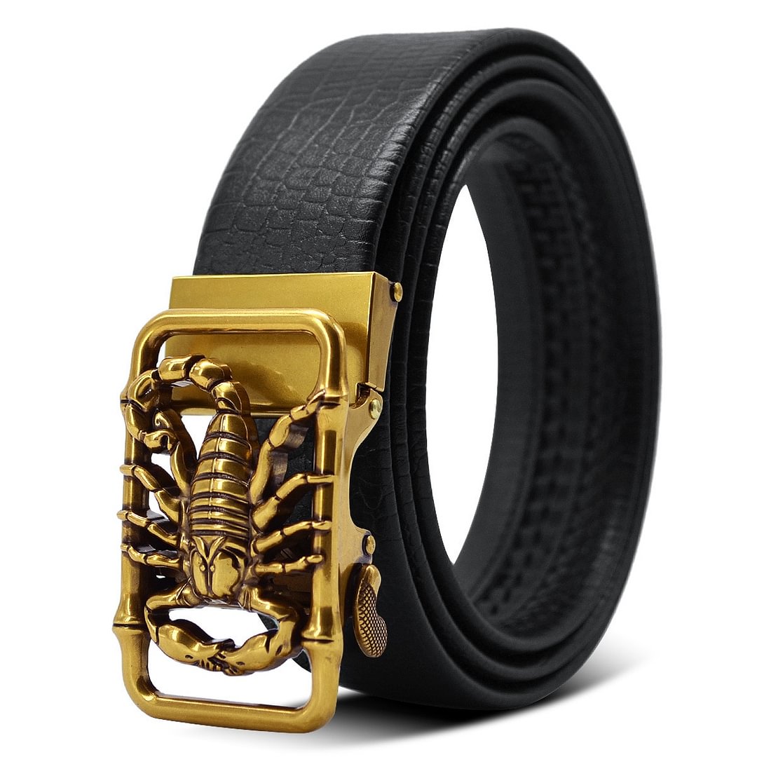 Metal Scorpion Shape 3D Buckle Belts Men Leather Luxury Automatic Buckle Punk Belt Male