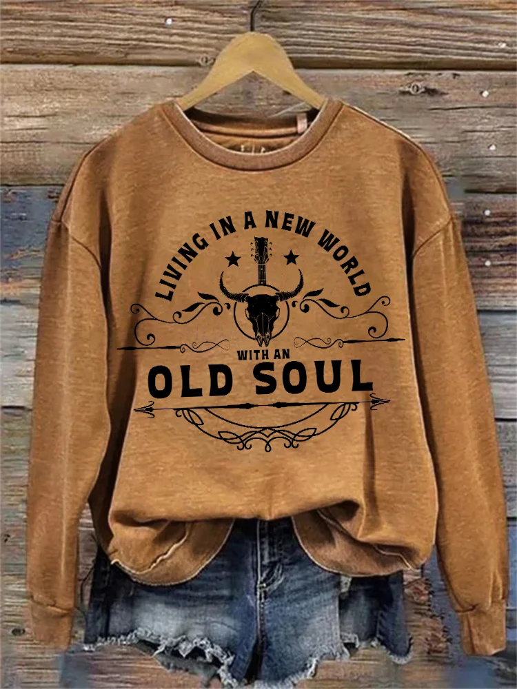 VChics Living in A New World with An Old Soul Vintage Washed Sweatshirt