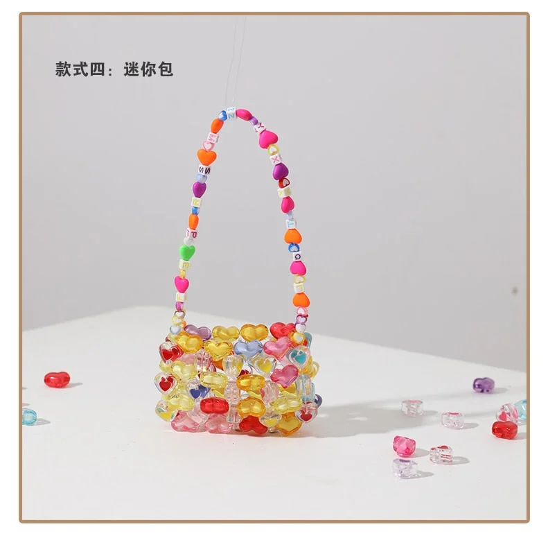 Love Beaded Bag DIY Hand Woven Bag Gir Summer Jelly Colorfull Purses and Handbags Luxury Designer Gift Beaded Mini Shoulder Bag