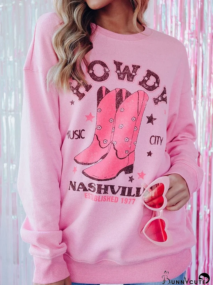 Vintage Pink Nashville Western Letter Graphic Sweatshirt