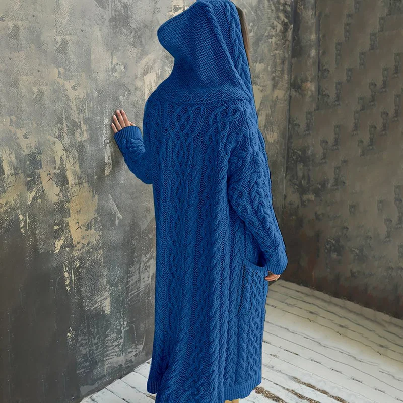 Women'S Solid Color Hooded Knitted Cardigan