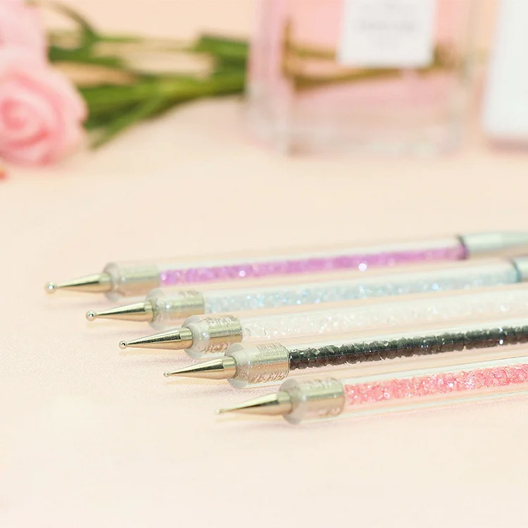 Nail artist's dual-use double-headed drill and draw-line pen