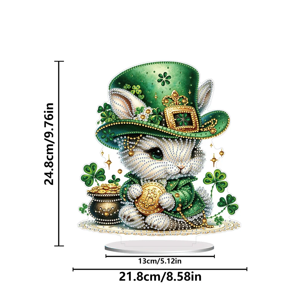 DIY Acrylic St. Patricks Day Rabbit Special Shape Diamond Painting Tabletop Ornament Creative Home Decor & Gift Idea for Adults - Relaxing Craft Activity