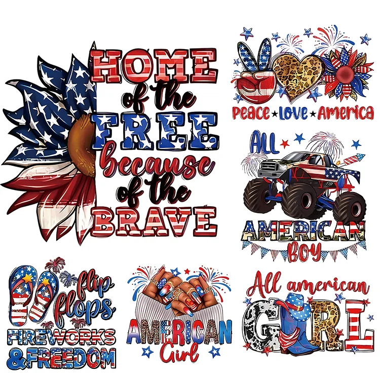 6 Sheet America Iron on Patches Heat Transfer Vinyl Patch Stickers for T-Shirt