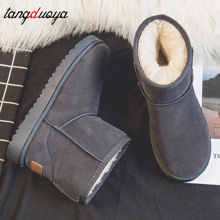 Brand Women's Shoes Australian Boots Winter Footwear Round Toe Flat Heel Boots-Women Fashion Snow Low 2022 Ladies Ankle Cotton