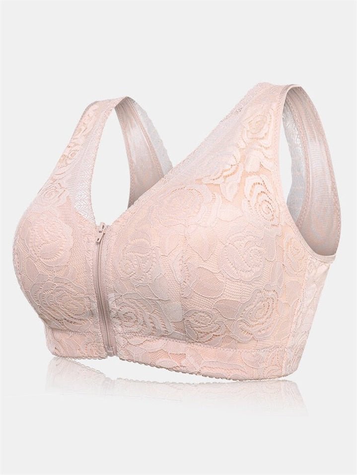 Front Zipper Lace Full Coverage WireFree Bra