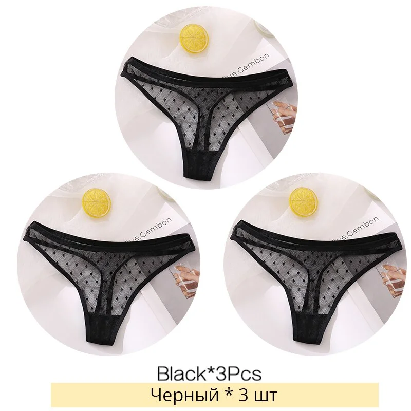 Billionm Lace Thongs Women 3Pcs/Set Transparent G-string Panties Dots Lace T-back Underwear Fashion Female Underpants M-XL