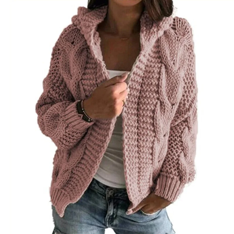 Twist Thick Line Hooded Sweater Cardigan