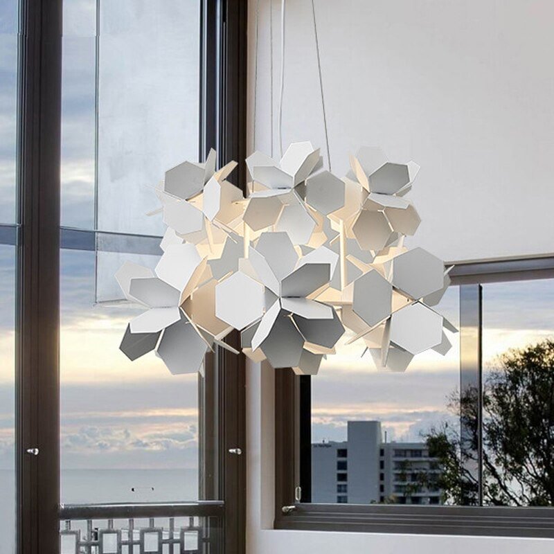 Nordic LED Chandelier Lighting Modern Indoor Iron Hanging Lights White Simple Dining Room Living Room Chandelier Ceiling Lamps