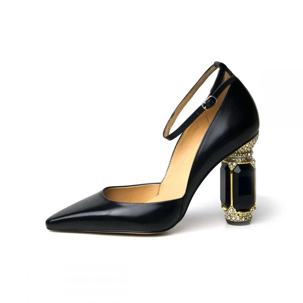 Ankle Strap Heels Gemstone Pumps Decorative Heels Nicepairs