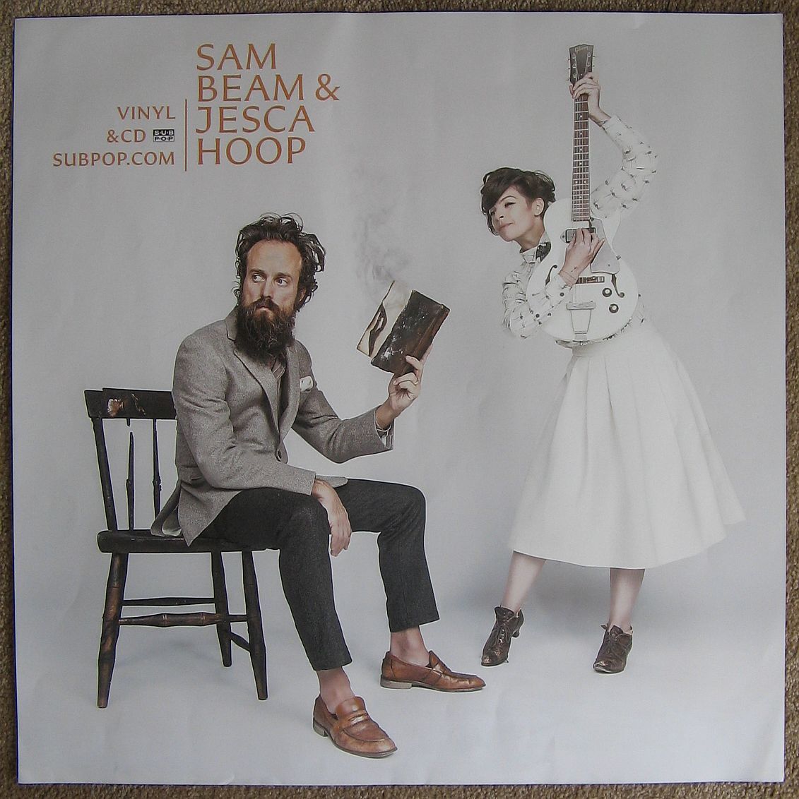 SAM BEAM & JESCA HOOP POSTER Love Letter For Fire 2-Sided IRON AND WINE 21x21