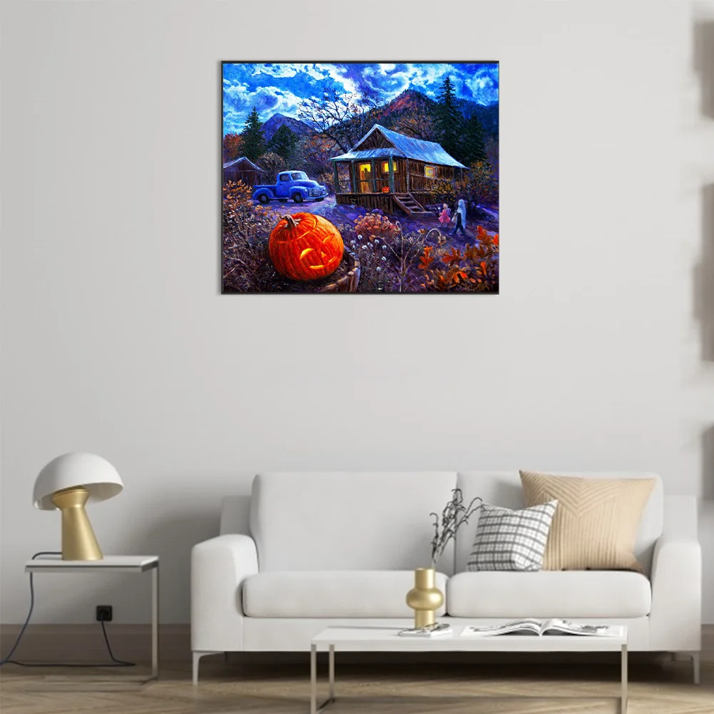 5D DIY Full Round Drill Diamond Painting Outdoor Halloween Scene Kit Home Decor