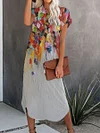 Casual Oil Painting Print Round Neck Short Sleeve Maxi Dress
