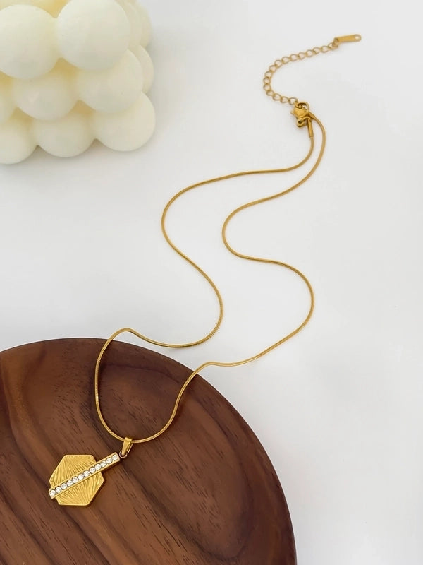 Nordic Style Retro Eight Awn Star Geometric 316L Stainless Steel  Rhinestones 18K Gold Plated Irregular Enamel Inlay Pendant Necklace