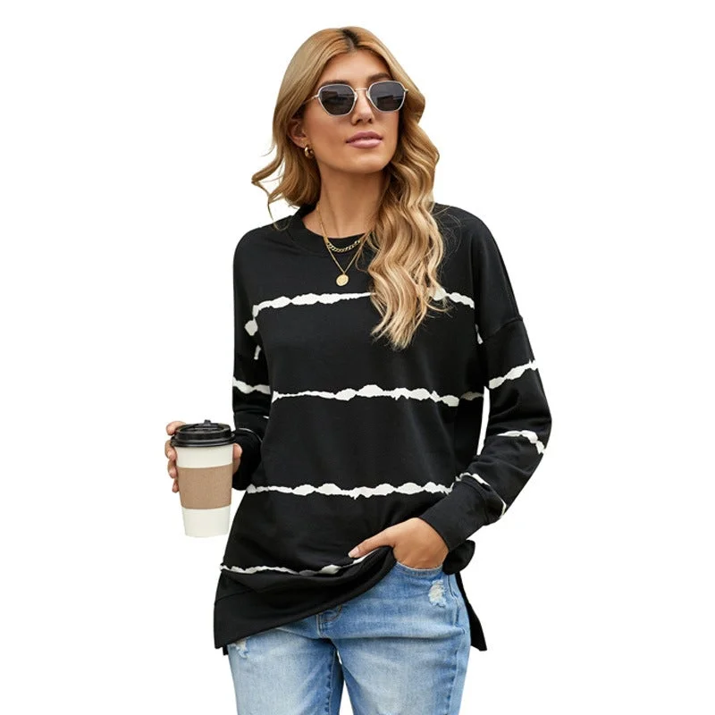 Women's Sweatshirt Fashion Striped Crew Neck Long Sleeve Top