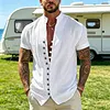 Linen Men's Short Sleeve Button-Up Shirt with Open Front Design for Summer Beach Wear by Inlyline