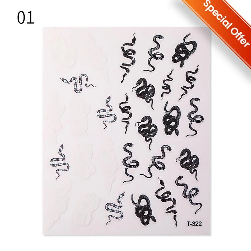 1 Sheet 3D Nail Sticker Gold Colorful Snake Rose Pattern Transfer Decals Sliders For Nails DIY Nail Art Decoration Manicures