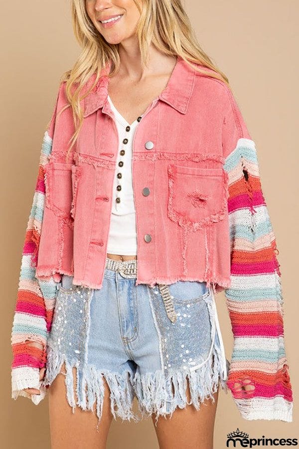 Crochet Sleeve Denim Crop Jacket