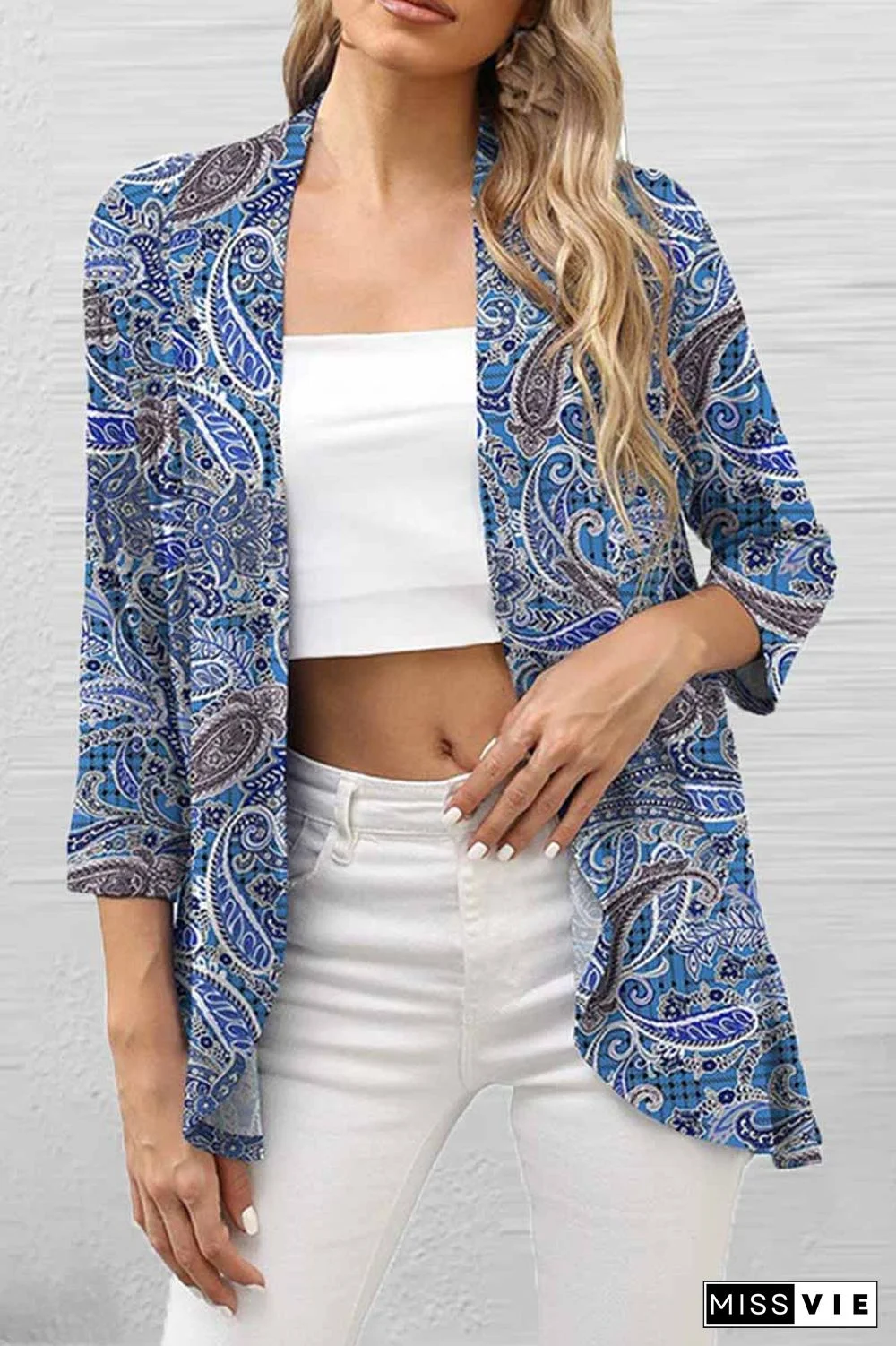 Casual Print Patchwork Cardigan Collar Tops