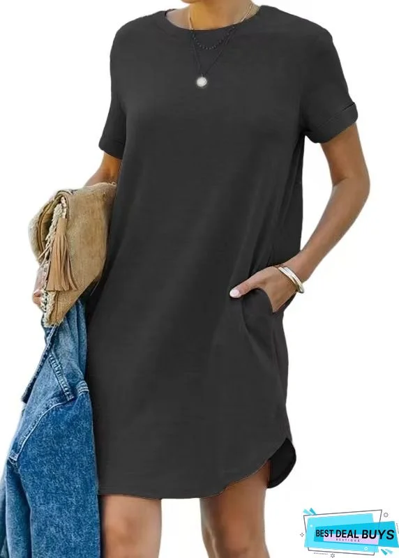 Women's T-Shirt Dress Tee Dress Short Mini Dress Black Blushing Pink Wine Khaki Gray Short Sleeve Solid Color Spring Summer Round Neck Casual