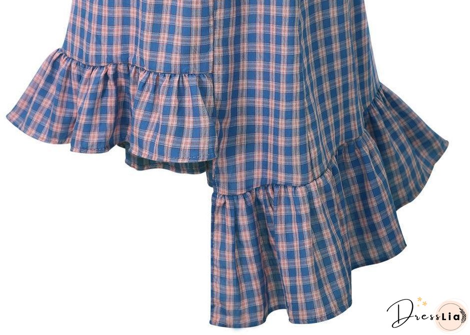 Plaid Irregular High Waist Casual Beach Skirt